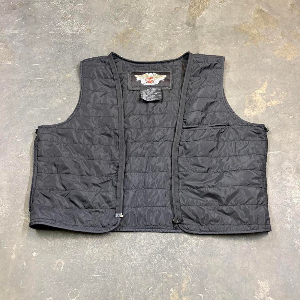 Harley Davidson Mens Puffer Zip Up Vest Black Y2K Vintage Biker Large 0145